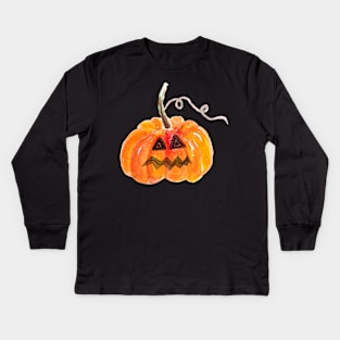 Halloween Jack-o-Lantern, Watercolor Pumpkin, Spooky Pumpkin Kids Long Sleeve T-Shirt